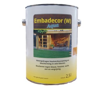 embadecor, blokhutbeits, beits, impregneer, impregneermiddel, 2,5 ltr, mahonie, teak, kleurloos, naturel, grenen, licht eiken, bangkirai, goudgrenen, lariks, tabaksbruin, noten, palissander, zilvergrijs, leisteengrijs, water gedragen, waterbasis, houtver